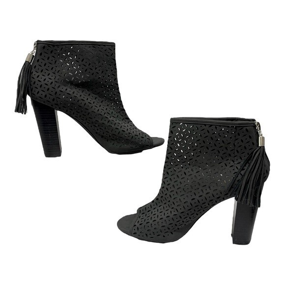 JustFab Zariah Women’s Open-Toe Tassel Heeled Boots - Picture 1 of 8
